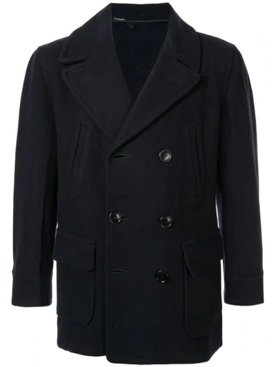 Pre-owned Fake Alpha Vintage 1940s  Double-breasted Peacoat In Blue
