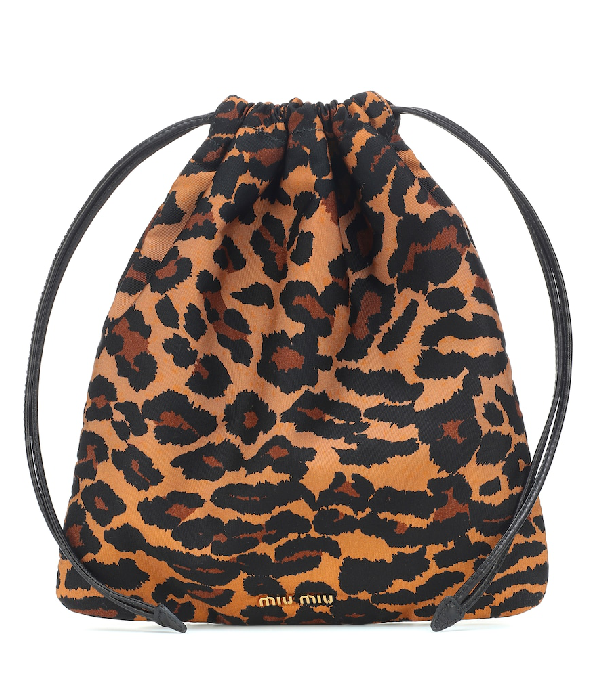Miu Miu Faille Printed Bucket Bag In Brown | ModeSens