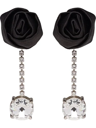 Miu Miu Black Satin Rose Crystal Drop Earrings