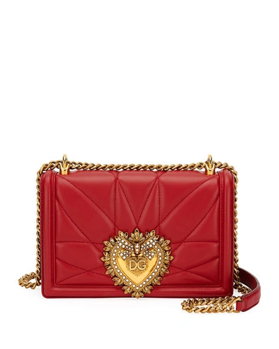 Dolce & Gabbana Large Devotion Leather Shoulder Bag In Poppy Red