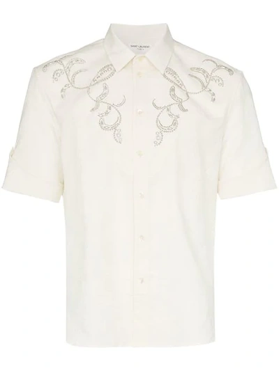 Saint Laurent Western-style Bandana Jacquard Shirt In Embroidered Cotton In Chalk