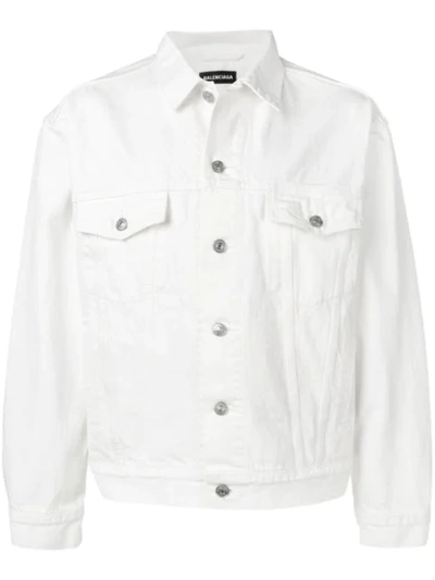 Balenciaga Oversized Logo-embroidered Denim Jacket In White