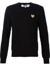 Comme Des Garçons Gold Heart V-neck Sweater In Black