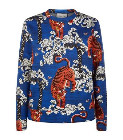 Gucci Tiger Print Sweatshirt In Blue | ModeSens