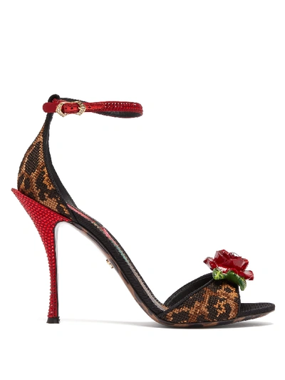 Dolce & Gabbana Leopard And Rose Cross-stitch And Crystal Sandals In Leopard Print