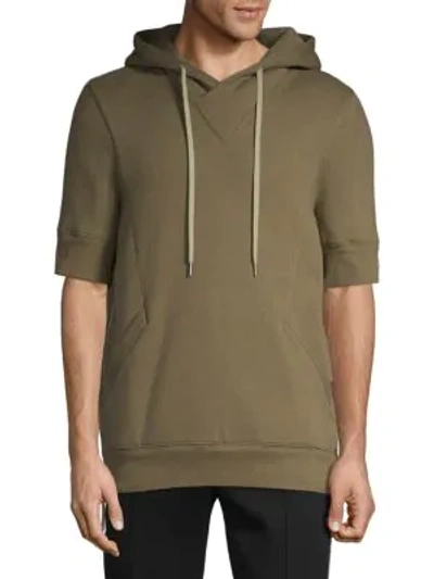 Helmut Lang Short-sleeve Cotton Blend Hoodie In Olive