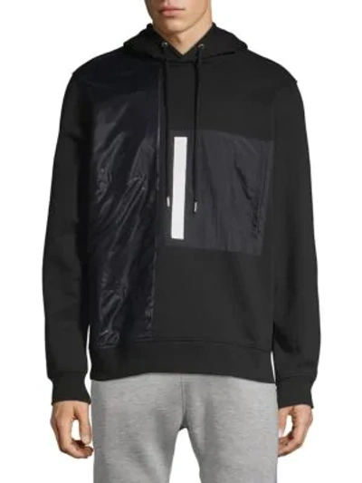 Helmut Lang Patch Cotton Blend Drawstring Hoodie In Black