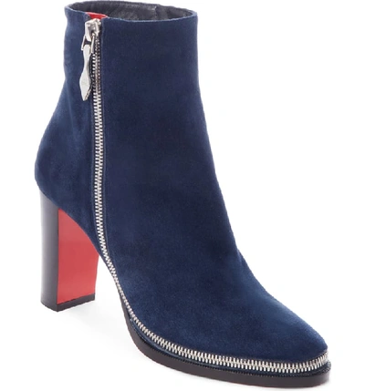 Christian Louboutin Telezip Suede Red Sole Booties In Marine