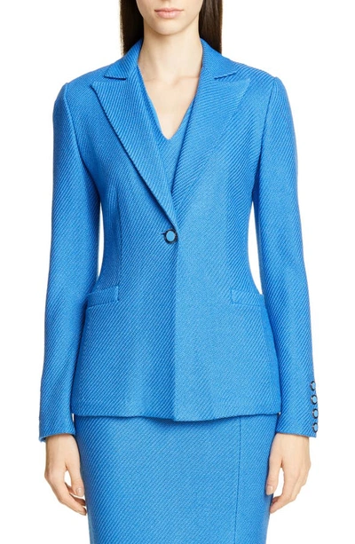 St John Sarga Knit Peak-lapel Jacket In Blue