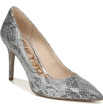 Sam Edelman Hazel Snake-embossed Leather Pumps In Soft Silver