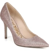 Sam Edelman Hazel Glittered Pointed-toe Pumps In Rose Gold Patent Leather