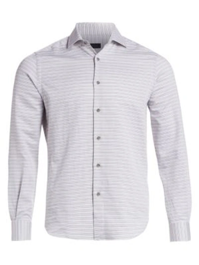 Saks Fifth Avenue Collection Thin Stripe Woven Shirt In Grey Tan