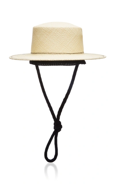 Federica Moretti Cotton-trimmed Straw Hat In Neutral