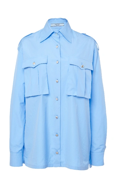 Prada Button-detailed Cotton Shirt In Blue