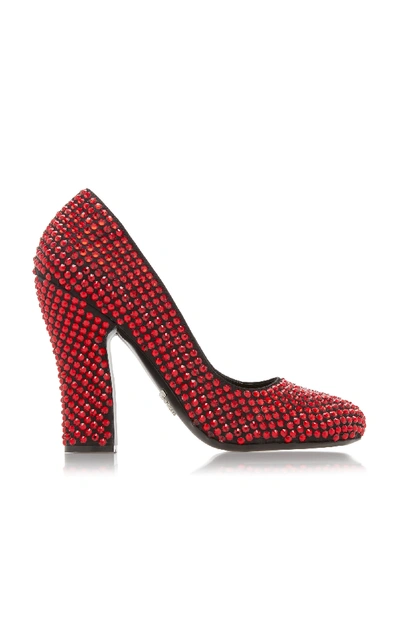 Prada Crystal-embellished Satin Pumps In Red