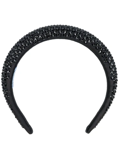 Prada Women's Crystal-embellished Silk-satin Headband In Black