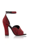 Prada Crystal Ankle Strap Peep Toe Pump In Red