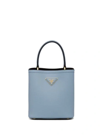 Prada Saffiano Cuir Mini Top Handle Bag In Blue