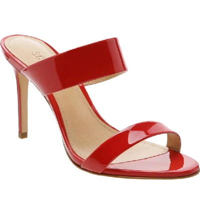 Schutz Leia Patent Leather Backless High Heel Sandals In Club Red Patent Leather