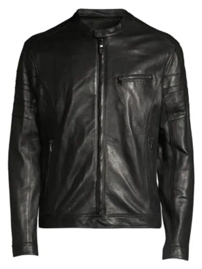 John Varvatos Slim-fit Leather Moto Jacket In Black