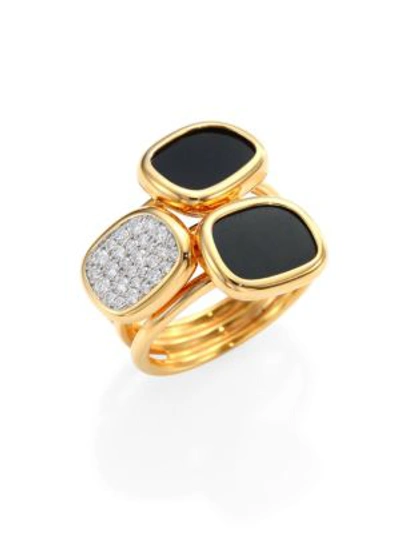 Roberto Coin Black Jade, Diamond & 18k Yellow Gold Three Stone Ring