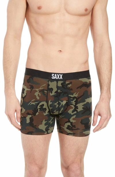 Saxx Vibe Camouflage Print Boxer Briefs In Woodland Camo