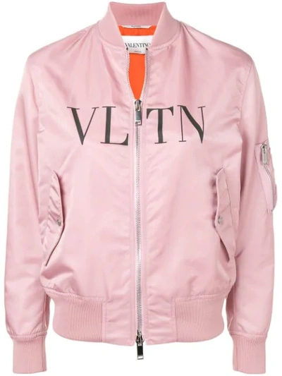 Valentino Logo Print Bomber Jacket In Pink
