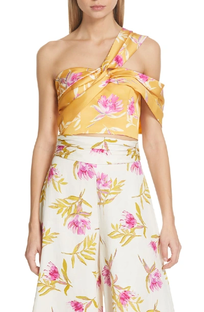 Amur Radiant Floral Print One-shoulder Cropped Top In Tumeric