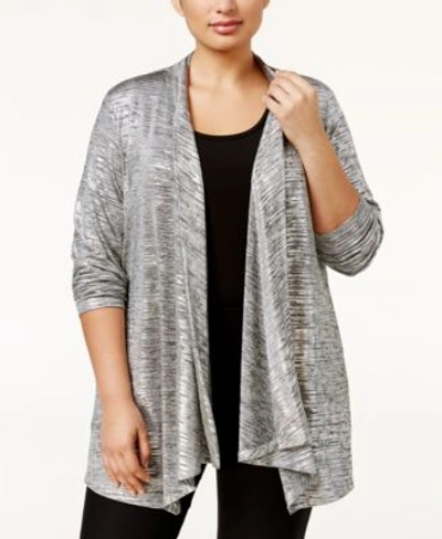 ontgrendelen Aan de overkant vervangen Calvin Klein Plus Size Metallic Flyaway Cardigan In Metallic Silver |  ModeSens