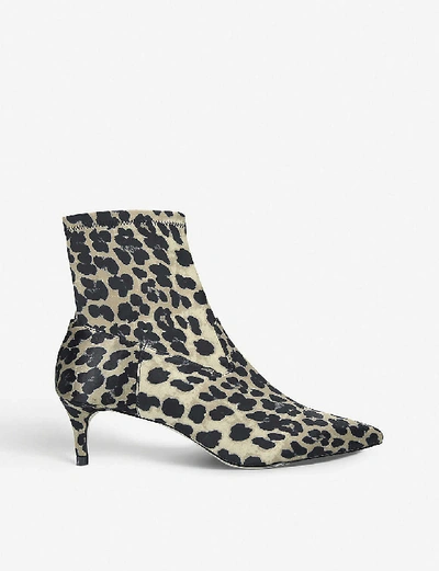 Kg Kurt Geiger Shakira Leopard Print Satin Ankle Boots In Tan Comb