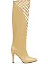 Gucci Lattice-front Knee-high Leather Boots In Neutrals