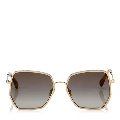 Jimmy Choo Aline Grey Shaded Gold Mirror Square Sunglasses In Efq Grey Shaded Gold Mirror