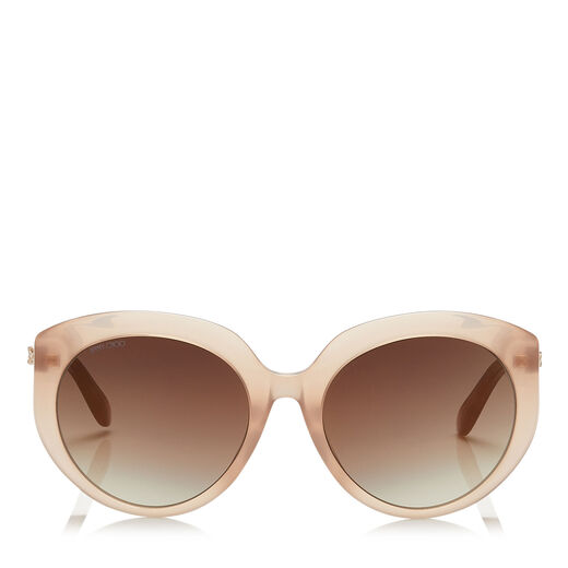 Jimmy Choo Etty Brown Gold Oval Sunglasses With Nude Frame In Ejl Brown