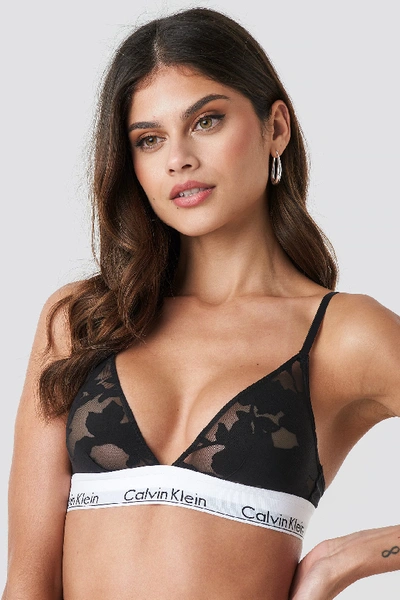 Calvin Klein Unlined Triangle Bra Black In Floral Burnout Black