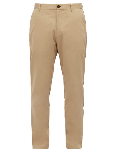 Burberry Icon Stripe Slim-leg Cotton-twill Chino Trousers In Neutrals