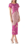 Js Collections Soutache Lace Midi Dress In Punch/ Mauve