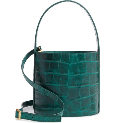 Staud Bissett Croc Embossed Leather Bucket Bag - Green In Jade