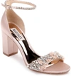 Badgley Mischka Finesse Satin Pumps W/ Crystals In Soft Blush Satin