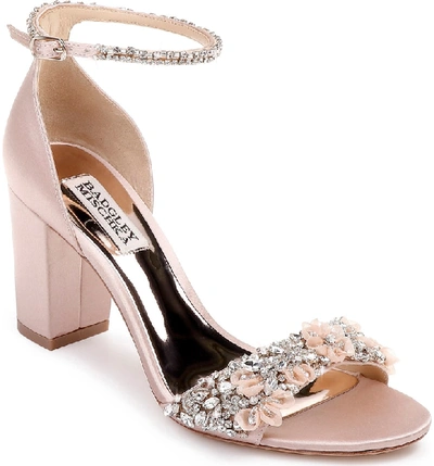 Badgley Mischka Finesse Satin Pumps W/ Crystals In Soft Blush Satin