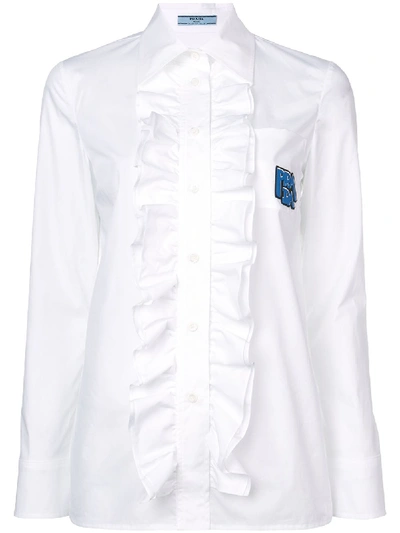Prada Cotton Poplin Ruched Shirt In White
