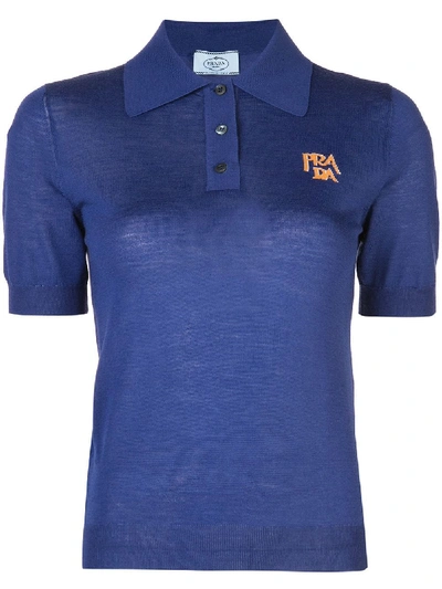 Prada Poloshirt Mit Logo - Blau In Blue