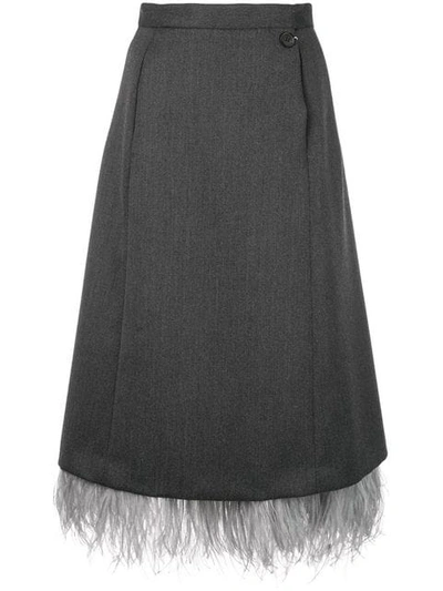 Maison Margiela Fringe Detail Midi Skirt In Grey
