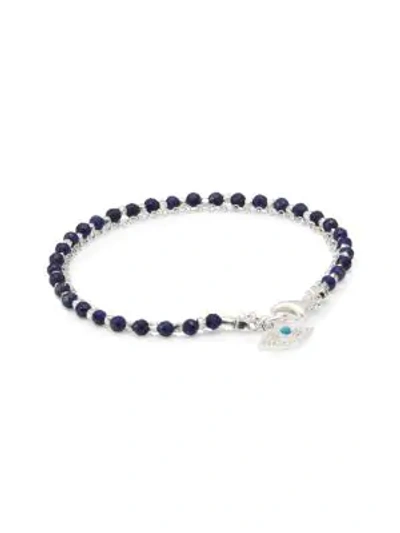 Astley Clarke Sterling Silver, White Sapphire, Lapis & Turquoise Beaded Bracelet In Blue