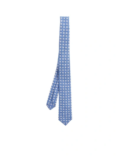 Kiton Linen Cotton And Silk Tie In Light Blue