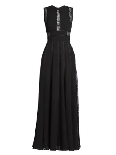 Elie Saab Sleeveless Lace Pleated Gown In Black