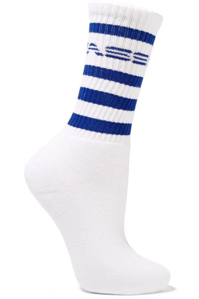 Adam Selman Sport Printed Ribbed Cotton-blend Socks In White