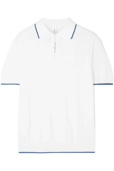 Adam Selman Sport Pointelle-trimmed Knitted Polo Shirt In White