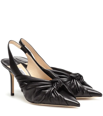 Jimmy Choo Annabell 85 Knotted Leather Slingback Pumps In Black
