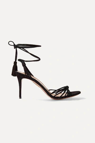 Aquazzura Very First Kiss 75 Suede Sandals In Black