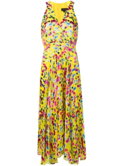 Saloni Rita Wrap-effect Floral-print Devoré-chiffon Midi Dress In Yellow